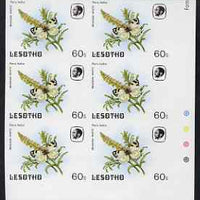 Lesotho 1984 Butterflies Meadow White 60s imperf proof with background colour omitted, unmounted mint colour-dot block of 6