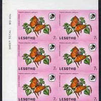 Lesotho 1984 Butterflies African Leopard 7s imperforate, unmounted mint corner block of 6, minor creasing hence price