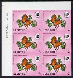 Lesotho 1984 Butterflies African Leopard 7s imperforate, unmounted mint corner block of 6, minor creasing hence price