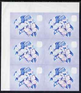 Lesotho 1984 Butterflies African Migrant 6s imperf proof in magenta & blue colours only, unmounted mint corner block of 6 (some wrinkling)