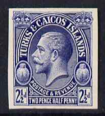 Turks & Caicos Islands 1928 KG5 Postage & Revenue 2.5d in blue imperf plate proof on thin card, as SG 180