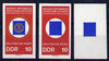 Germany - East 1969 Stamp Exhibition 10pf IMPERF progressive proofs comprising blue only, red & blue plus completed design as issued, a rare group as SG E1199