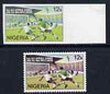 Nigeria 1973 Second All Africa Games 12k imperf marginal proof with red omitted plus perf normal, both unmounted mint, only one sheet believed to exist, as SG 308