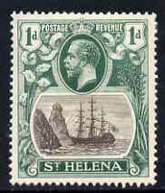 St Helena 1922-37 KG5 Badge Script 1d single with variety 'Bottom vignette frame line broken twice' (stamp 24) mounted mint SG 98var