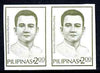 Philippines 1985 Romualdez 2p imperf colour trial proof pair in grey-green on gummed paper (issued stamp was in bright magenta) unmounted mint as SG1927