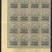 Indian States - Gwalior 1899 QV 3p grey block of 16 incl TALL 2 variety on R20/2, overall toning but unmounted mint and a scarce positional block, SG 39/e cat £365