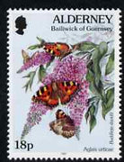 Guernsey - Alderney 1994-98 Flora & Fauna Defs 18p Small Tortoiseshell (butterfly) & Buddleia unmounted mint SG A70b