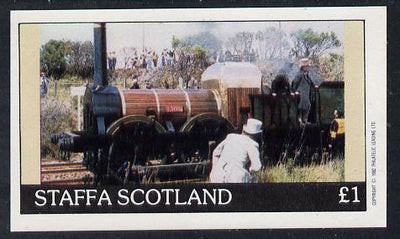 Staffa 1982 Early Steam Locos imperf souvenir sheet (£1 value) unmounted mint