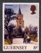 Guernsey 1984 Pictorial def 8p full colour imperf die proof on Cromalin plastic card with QUESTA printed on the back, exceptionally rare (ex archives) as SG303