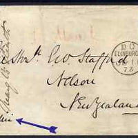 Great Britain 1873 cover to New Zealand bearing QV 9d plate 4 tied by superb Edinburgh 131 cancel, two NZ backstamps, SG98 cat £1,000 on cover