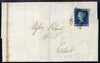 Great Britain 1847 entire Cupar to Edinburgh bearing 2d blue plate 3 4-margin with superb Cubar - Fife,town stamp on back in YELLOW