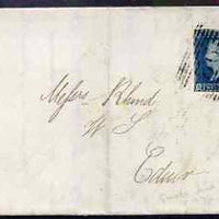 Great Britain 1847 entire Cupar to Edinburgh bearing 2d blue plate 3 4-margin with superb Cubar - Fife,town stamp on back in YELLOW