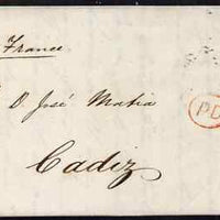 Great Britain 1857 entire to Cadiz bearing 1s green, SG72