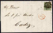 Great Britain 1857 entire to Cadiz bearing 1s green, SG72