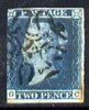 Great Britain 1841 2d blue 'GC' 3-margins (cut into at left) but with fine 12 in Maltese Cross