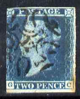 Great Britain 1841 2d blue 'GC' 3-margins (cut into at left) but with fine 12 in Maltese Cross