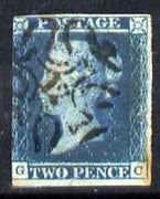 Great Britain 1841 2d blue 'GC' 3-margins (cut into at left) but with fine 12 in Maltese Cross