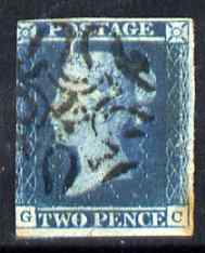 Great Britain 1841 2d blue 'GC' 3-margins (cut into at left) but with fine 12 in Maltese Cross