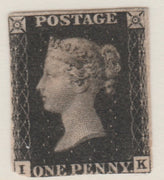 Great Britain 1840 1d black plate 5 lettered IK cut into at lower left corner and is thinned complete with Sismondo certificate stating it to be genuine and unused which Gibbons currently price at £12,500