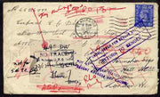 Great Britain 1942 outstanding cover to India redirected with boxed NO TRACE applied as a label, plus NOT AT ADDRESS STATED and boxed RETURN TO SENDER cachets, reverse shows 12 date stamps - an exceptional War-time item