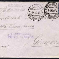 Italy 1915 censored cover to Geneva with Censor handstamp and label
