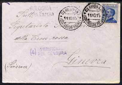 Italy 1915 censored cover to Geneva with Censor handstamp and label