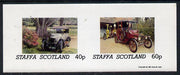 Staffa 1981 Vintage Cars #1 imperf,set of 2 values (Motorbike & Petrol pump in background) unmounted mint