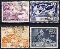 Singapore 1949 KG6 75th Anniversary of Universal Postal Union set of 4 fine cds used, SG 33-36