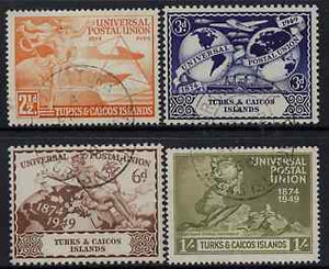 Turks & Caicos Islands 1949 KG6 75th Anniversary of Universal Postal Union set of 4 cds used, SG 217-20