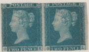 Great Britain 1841 QV 2d blue horiz pair OK-OL slightly cut top & bottom margins but fresh and good looking showing fine Ivory Head on reverse, SG14 cat £6,250 as,singles