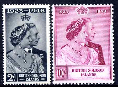 Solomon Islands 1949 KG6 Royal Silver Wedding set of 2 mounted mint SG 75-6