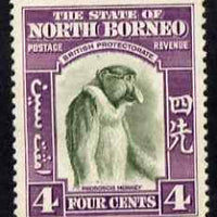 North Borneo 1939 Proboscis Monkey 4c (from def set) lightly mounted mint, SG 306