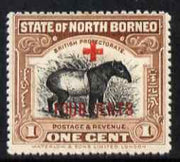 North Borneo 1918 Malayan Tapir 1c + 4c (Red Cross Fund) mounted mint, SG 235