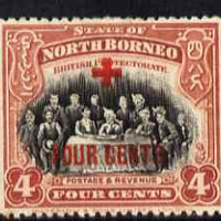 North Borneo 1918 The Sultan & Staff 4c + 4c (Red Cross Fund) mounted mint, SG 238