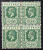 Gold Coast 1921-34 KG5 Script CA 1/2d green block of 4 unmounted mint SG 86