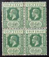 Gold Coast 1921-34 KG5 Script CA 1/2d green block of 4 unmounted mint SG 86