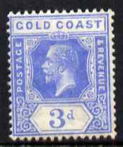 Gold Coast 1921-34 KG5 Script CA 3d bright blue unmounted mint SG 91