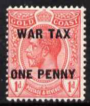Gold Coast 1918 KG5 1d + 1d War Tax mounted mint SG 85