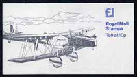 Great Britain 1979-81 Military Aircraft #3 (Hawker Fury & HP Heyford) £1.00 folded booklet with cyl number in margin at left SG FH3A