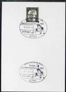 Postmark - West Germany 1975 postcard bearing 5pfg stamp with special illustrated cancellation for European Wrestling Championships