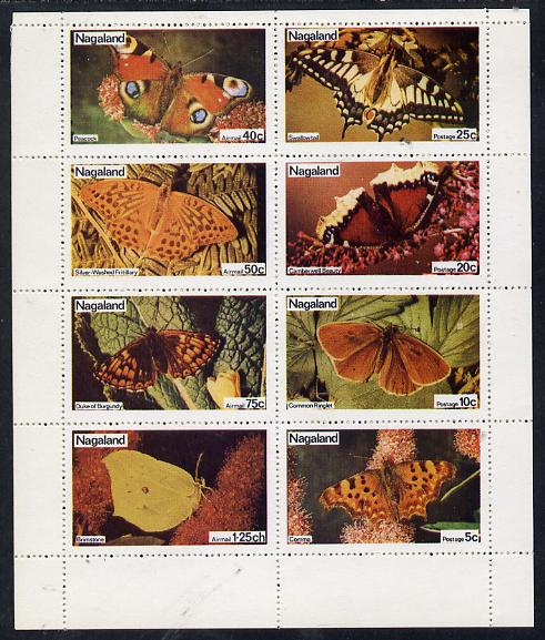 Nagaland 1974 Butterflies (Comma, Ringlet, Camberwell Beauty, Swallowtail, Brimstone, Duke of Burgundy, Fritillary & Peacock) perf,set of 8 values (5c to 1.25ch) unmounted mint