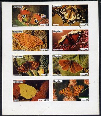 Nagaland 1974 Butterflies (Comma, Ringlet, Camberwell Beauty, Swallowtail, Brimstone, Duke of Burgundy, Fritillary & Peacock) imperf,set of 8 values (5c to 1.25ch) unmounted mint