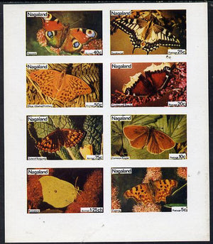 Nagaland 1974 Butterflies (Comma, Ringlet, Camberwell Beauty, Swallowtail, Brimstone, Duke of Burgundy, Fritillary & Peacock) imperf,set of 8 values (5c to 1.25ch) unmounted mint