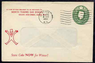 Great Britain 1951 1.5d KG6 printed window envelope from North Thames Gas Board
