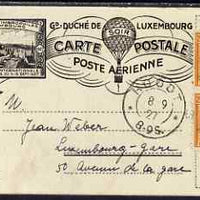 Luxembourg 1927 card bearing 2 x 20c used on last day of International Stamp Exhibition