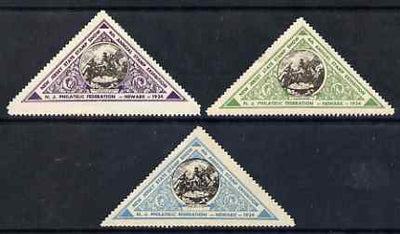 Cinderella - United States 1934 New Jersey State Stamp Exhibition set of 3 triangular perf labels mounted mint