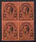 Turks & Caicos Islands 1913 KG5 3s black on red block of 4 mounted mint, SG 139