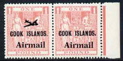 Cook Islands 1966 Air £1 pink horizontal pair, one stamp with Aeroplane omitted, unmounted mint SG 193/3a
