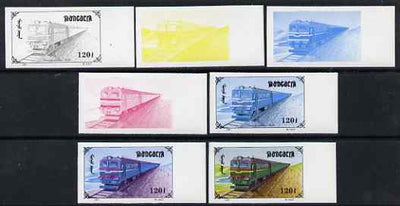 Mongolia 1997 Railway Locomotives 120t Diesel Loco BL-80 the set of 7 imperf progressive proofs comprising the 4 individual colours plus 2, 3 and all 4-colour composites unmounted mint, as SG 2591