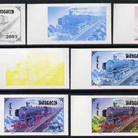 Mongolia 1997 Railway Locomotives 200t Steam Loco the set of 7 imperf progressive proofs comprising the 4 individual colours plus 2, 3 and all 4-colour composites unmounted mint, as SG 2592